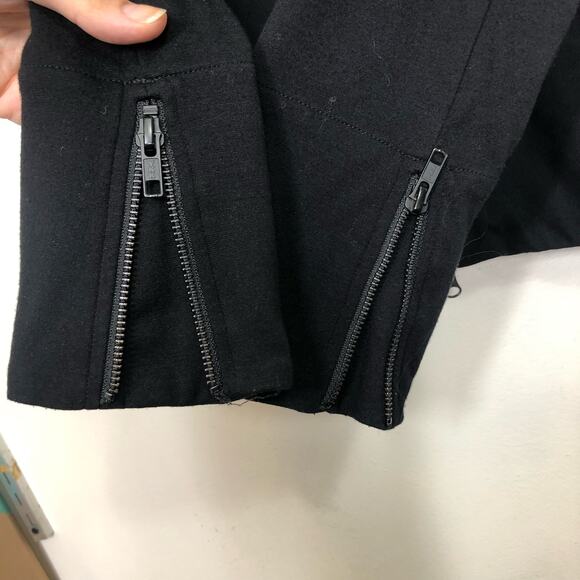 Eileen Fisher Jacket Sweatshirt Black Ponte Stretch Moto Diagonal Zip Coat Large - Picture 3 of 8